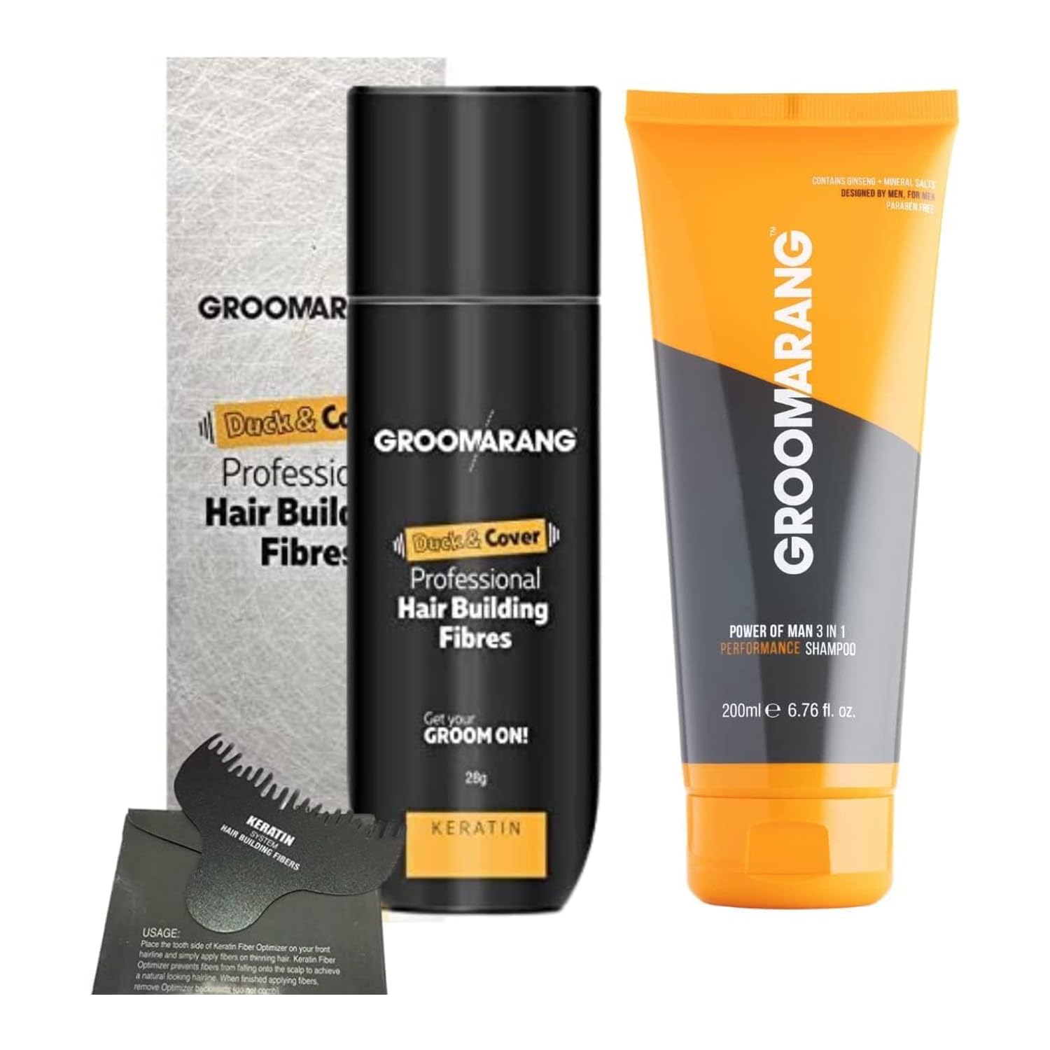Hair Fibres GROOMARANG Keratin Hair Building Fibres for Thinning Hair - Instantly Conceals Thinning Areas for Fuller Thicker Hair - For Men & Women 28g PLUS 200ml Shampoo & Optimiser (Medium Blonde)
