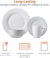 Amazon Basics 16-Piece Dinnerware Set for 4 White Porcelain Microwave Safe view 5
