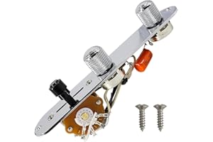 Domofa Fully Loaded Guitar Control Plate Prewired 3-Way Switch 250K Large Potentiometers Knurled Volume Tone Controls Knobs for Tele/Telecaster Electric Guitar Parts Replacement (Chrome)