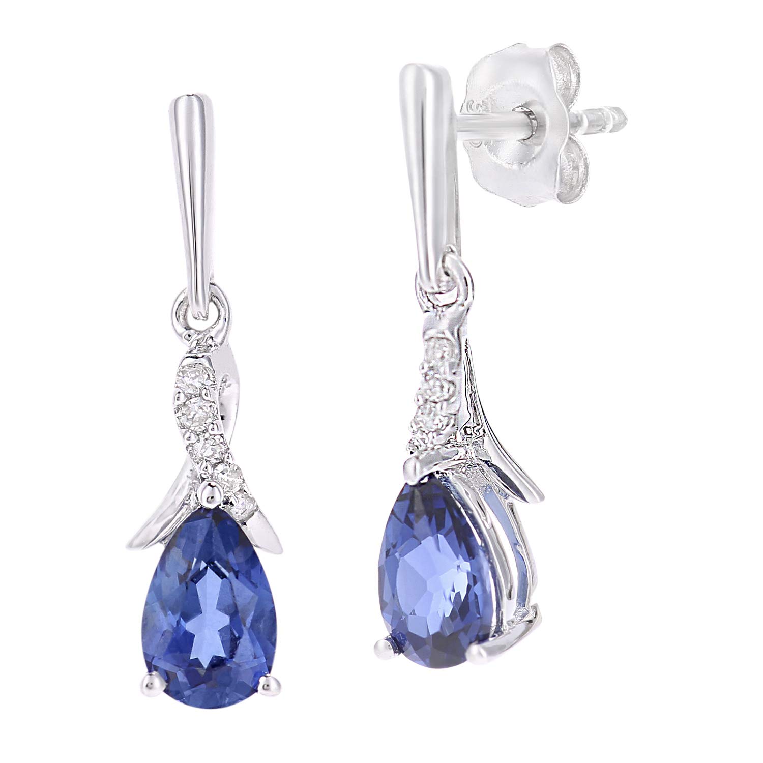Naava 9ct White Gold Teardrop Tanzanite and Diamond Twist Drop Earrings