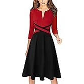 VFSHOW Womens Patchwork Colorblock Work Business Office Elegant Zipper up Slim A-Line Skater Dress