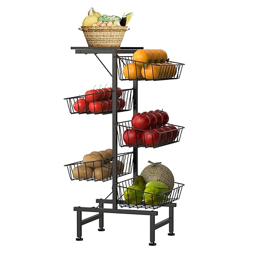 CADUKE 6-Tier Vegetable Trolley with Lockable Wheels, Rotating Kitchen Storage Rack, Fruit and Vegetable Storage Basket, Veg Rack for Pantry, Garage, and Bathroom (Black)