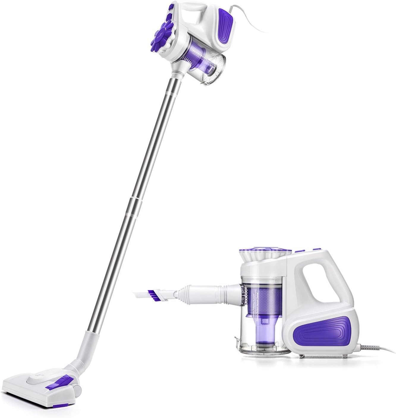 PUPPYOO 2 in 1 Portable Vacuum Cleaner Corded 600W Stick Bagless Washable HandHeld 2.1KG Lightweight Vac For Floor Carpet Cleaner 3 Brushes