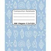 Aesthetic Composition Notebook: Blue Seashell Journal, Preppy Coastal Granddaughter Beachy Vibes - Pretty Wide Ruled Notebook Ideal for School & College