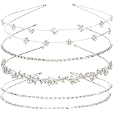 Jaciya Silver Bridal Headband 4 Pieces Rhinestone Headbands AB Crystal Flower Girl Leaves Crown Head Band Tiara Wedding Hair Accessories