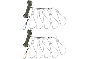 VICASKY 2 Sets 5m Stainless Steel Fishing Lock Stringer with 5 Hooks Buckle for Trout and Carp Assorted Style