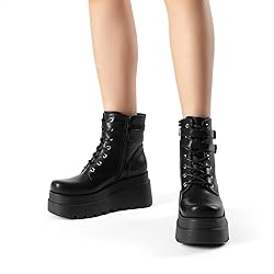 DREAM PAIRS Women Platform Combat Ankle Boots Goth