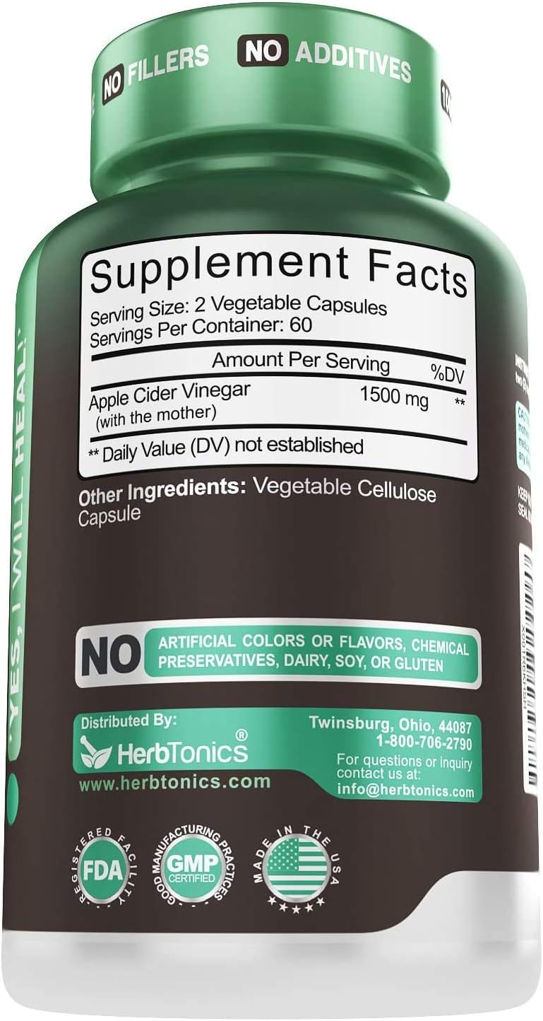 High Strength Raw Apple Cider Vinegar Capsules with Mother 1500mg Detox Support - Appetite Suppressant Keto Diet for Fat Burner Weight Loss Supplement (Packaging May Vary): Health & Personal Care