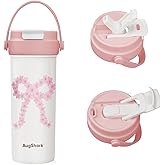 Pink Tumblers with Lids and Straws, 20 oz Insulated Coffee Tumbler Stainless Steel Vacuum Insulated Water Bottle with Handle & Inner Tea Strainer, 2-IN-1 Cup Lid, Leakproof and BPA Free, Keep Cold 24H