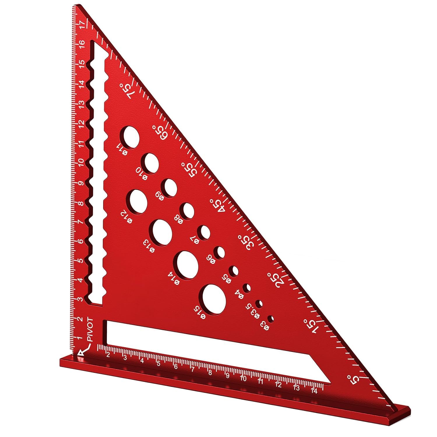 Speed Square, 7inch Metric Triangle Ruler, Triangle Ruler with 14 Types of Drill Holes, Aluminum Alloy Carpenters Tools, for Angle Measuring Marking (Red)