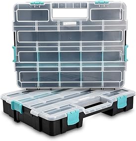 Navaris organizador de tornillos - Caja de almacenaje de plástico para bricolaje - Compartimentos de diferentes tamaños para almacenaje de tuercas 