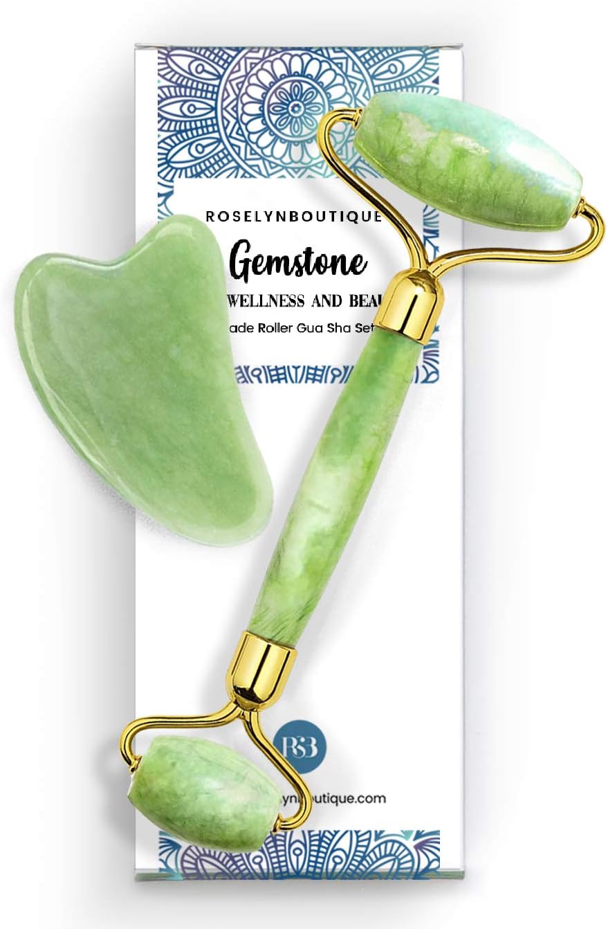 ROSELYNBOUTIQUE Gua Sha Facial Tools & Face Roller for Wrinkless Natural Skincare Tool Jade Roller Guasha Tool for Face Facial Massager (Green)