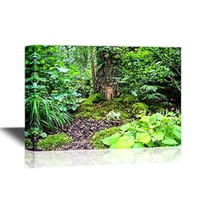 Forest Canvas Wall Art - Little Fairy Tale Door in a Tree Trunk - Gallery Wrap Modern Home Art | Ready to Hang - 12x18 inches