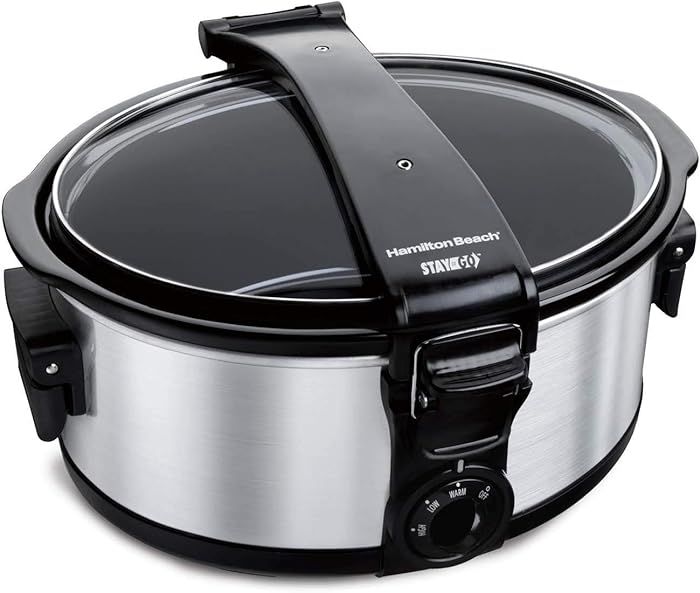 Hamilton Beach Stay or Go Portable 6 Quart Slow Cooker With Lid Lock for Easy Transport, Dishwasher-Safe Crock, Stainless Steel (33461)