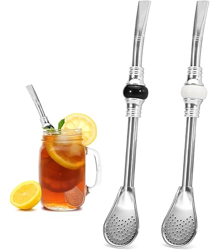 Fatiya Lot De 2 Bombillas En Acier Inoxydable - Cuillères Filtrantes Réutilisables Pour Maté, Thé Et Café Glacé | Rose Doré