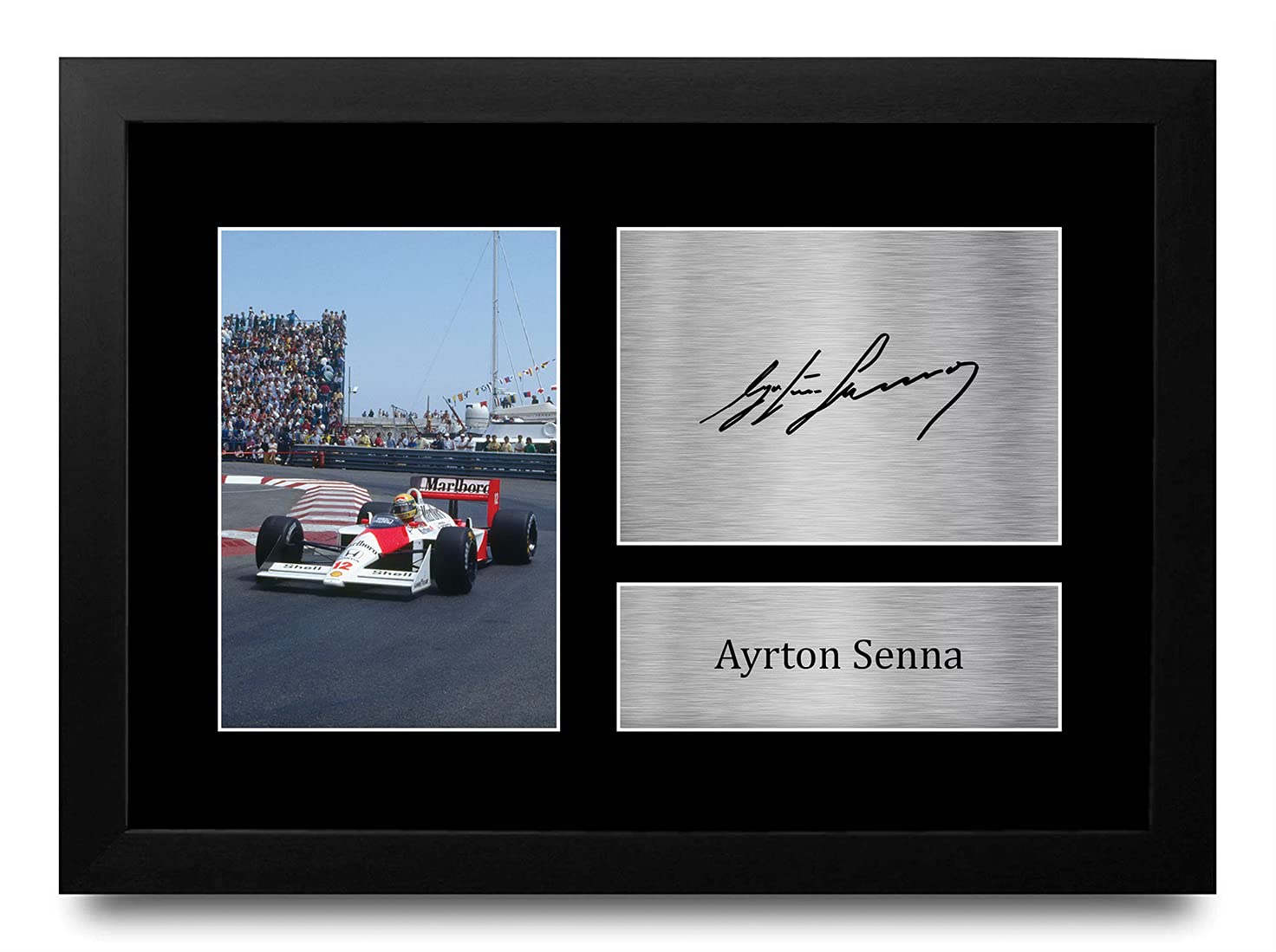 HWC Trading FR A4 Ayrton Senna Formula 1 Gifts Printed Signed Autograph Picture for F1 Formula 1 Racing Fans - A4 Framed