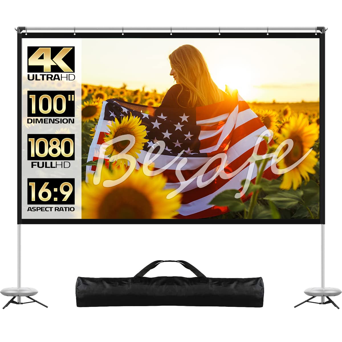 Projector Screen with Stand, 100 inch Outdoor Movie
