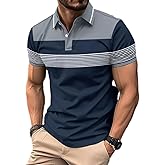 Mens Fashion Color Block Polo Shirts Casual Short Sleeve T Shirt Striped Moisture Wicking Golf Shirts Tops