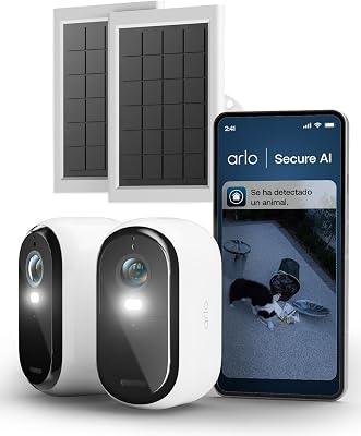 Essential 3 HD + 2 Paneles solares, cámara WiFi Exterior, batería de 6 Meses, visión Nocturna, Audio bidireccional, 2 cámaras Blancas
