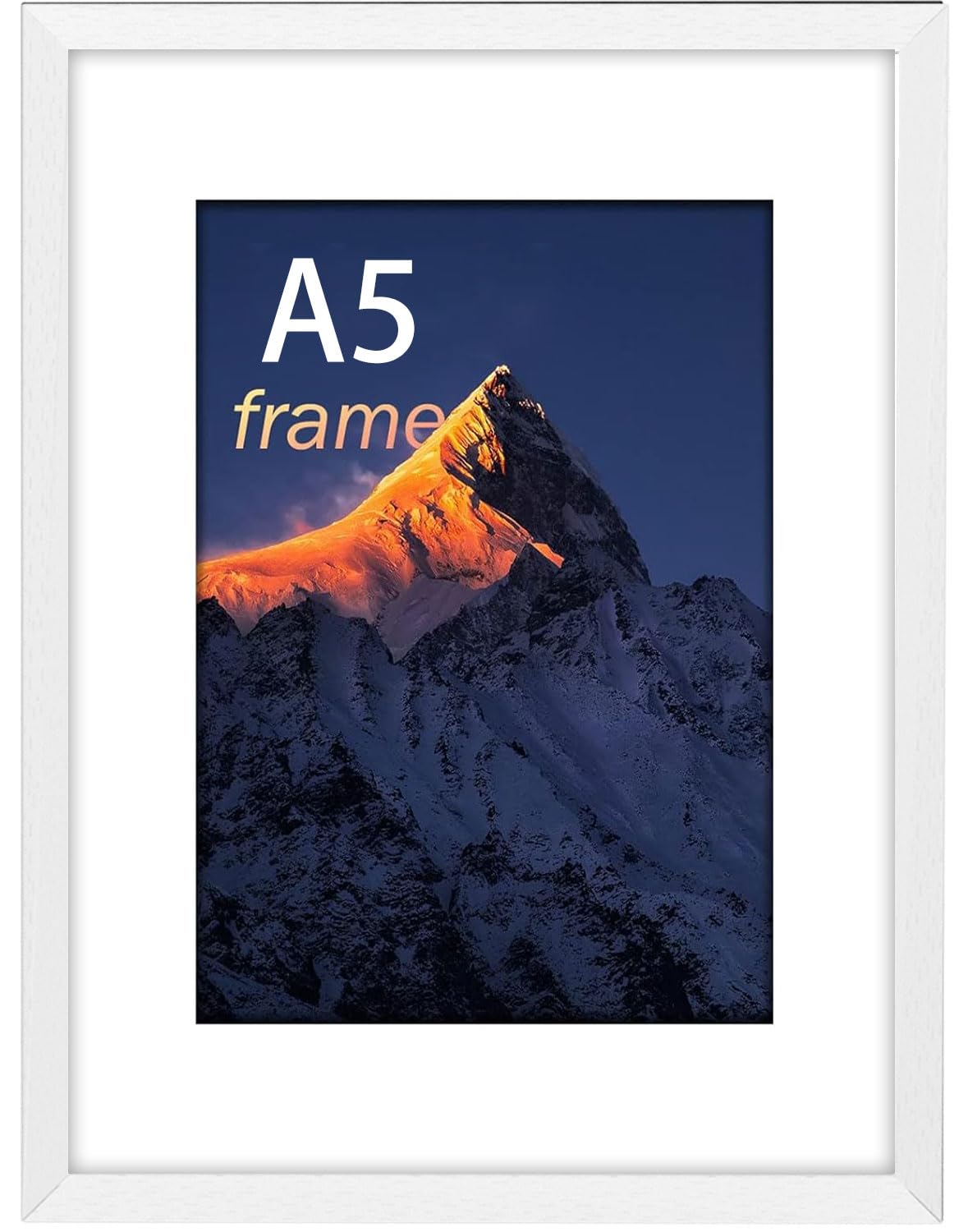 wyewye A5 Frame, Frame for A5 Print, A5 Frame with Plexiglass and Mount, Picture Frames for Only Wall Mount, Solid Wood, White, Pack of 1