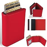 Aibirui Small Wallet for Men-Pop Up Card Case,with Money Clip Slim Leather Slots Credit Card Holder RFID Blocking Trifold Minimalist Wallet with ID Window and Coin Purse(Red Small Wallet for Men Gift