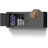 STEELIST Garage Storage Cabinet, Low-Profile Steel Wall Mounted Cabinet, Space-Saving Black Cabinet with Lockable Doors, 12.8&rdquo;H Upper Cabinet for RV, Trailer, Workshop, Basement, Garage, Shop