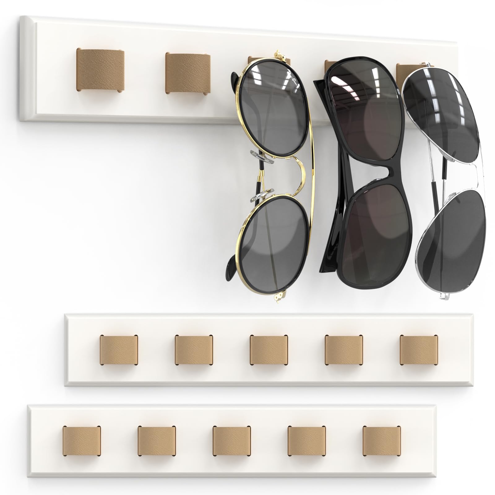 Photo 1 of Durmmur 3 Pack Sunglass Organizer, Wall Mounted Sunglasses Organizer, Wooden Glasses Holder Sunglass Holder, Sunglasses Rack for Hanging Your Multiple Eyeglasses, for Wall, Home Decor(Cream)