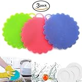 Silicone Food-grade Antibacterial Dishwashing Scrubber Non Stick Multi-purpose Cleaning Kitchen Dish Brush, Mildew-free and BPA Free (Purple+Green+Red)