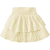 RoseSeek Girl's Tiered Layer Shirred Boho Smocked Skirts Casual Cute High Waisted Pleated Ruffle Flowy Elastic Skirts