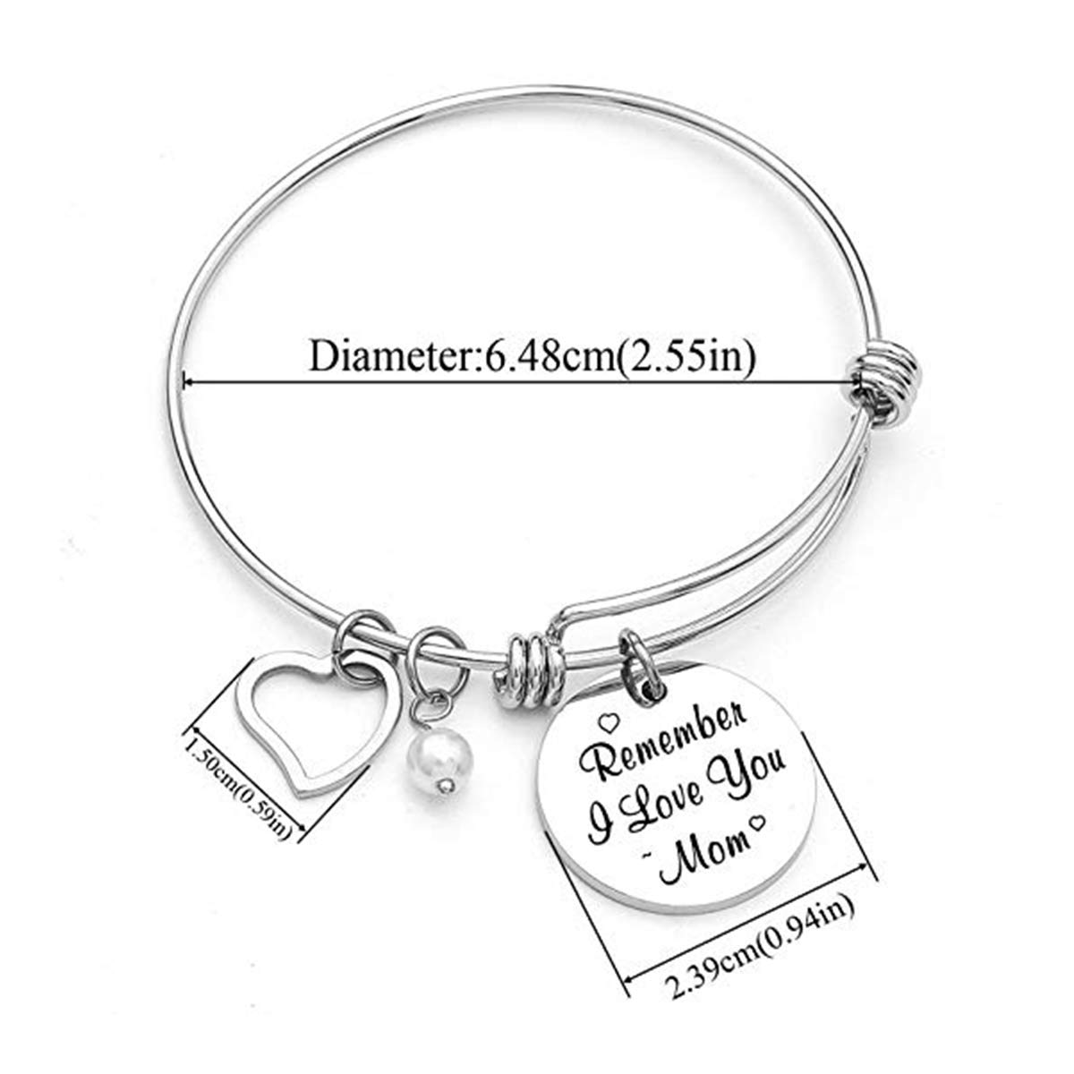Vinca Mascot Charm Bracelet for Women Mom Remember I Love You Mom Stainless Steel Adjustable Bangle for Mother Birthday from Daughter Son