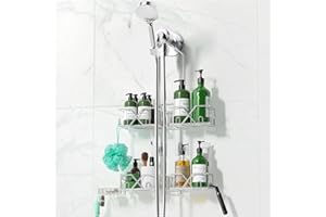 Stainless Steel Shower Caddy for Handheld Shower Heads,Rustproof Hose Shower Organizer Adjustable Length Shower Rack with 24 