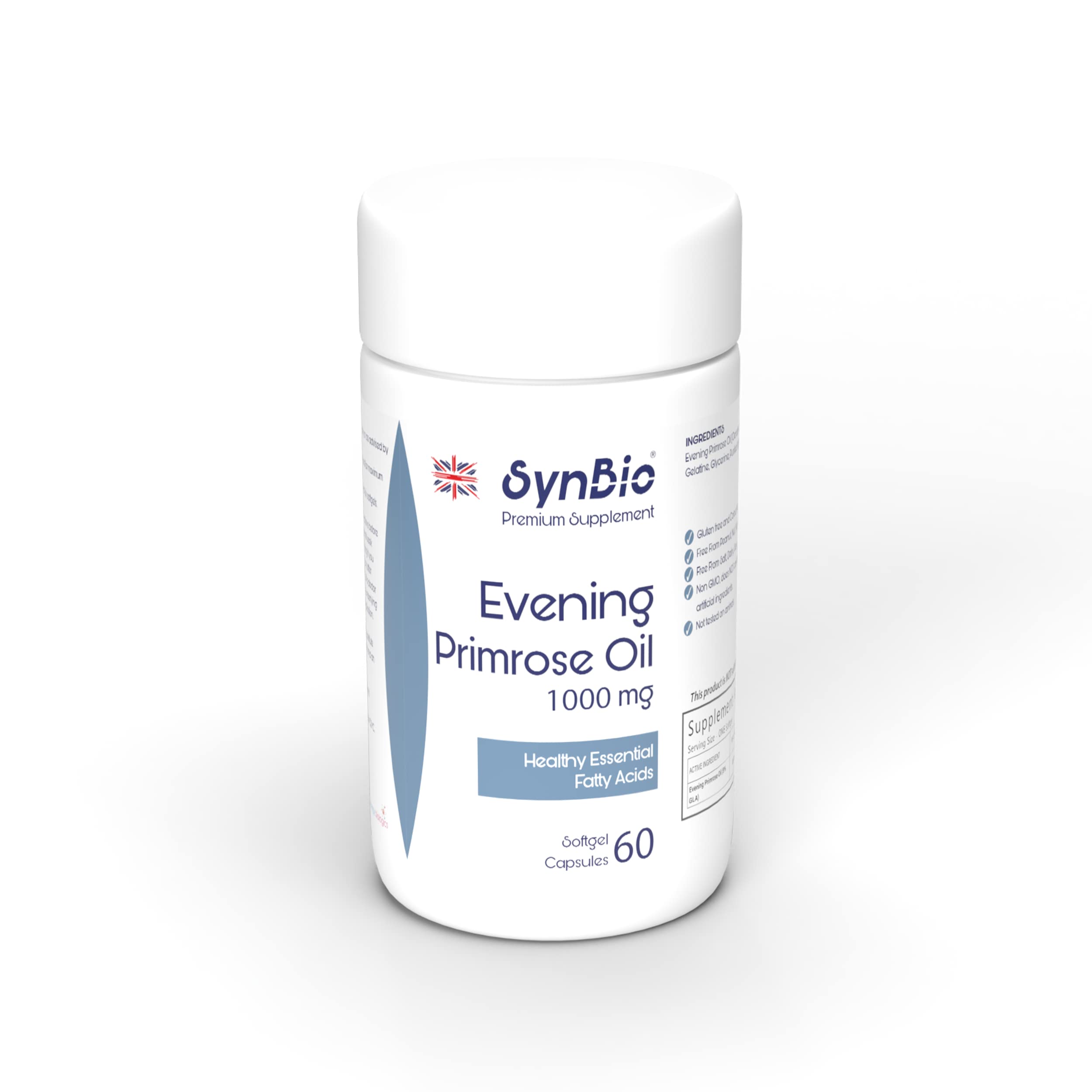 SynBio Premium - Evening Primrose Oil 1000mg Capsules | Cold Pressed Softgels | A Naturally Rich Source of GLA and Omega-6 Fatty Acids for Womens and Mens Health | Gluten Free | Nut Free