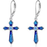 Cross Earrings 925 Sterling Silver Cross Dangle Drop Birthstone Earrings Jewelry Gifts for Women