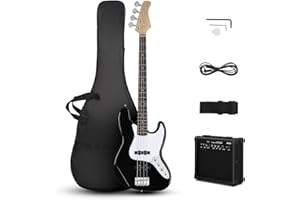 Ktaxon Electric Bass Guitar with 20Watt Amplifier, 4 String Right Handed Electric Bass Kit for Beginner & Professionals W/a Bag, Shoulder Strap, Guitar Pick, Wrench Tool(Black)