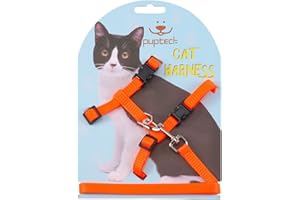 PUPTECK Adjustable Cat Harness and Leash Set Escape Proof Kitten Strap Collar for Walking Travel, Orange