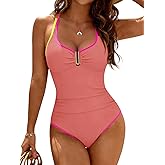 Dridreo Women's Slimming One Piece Swimsuit Tummy Control Full Coverage Bathing Suit V Neck U Wire Cutout Swimwear