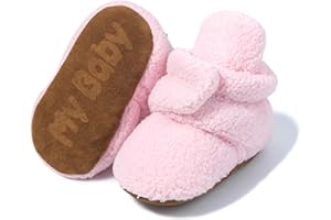 Fleece Booties Infant Baby Boys Girls Non Slip Soft Gripper Sock Bootie Stay on First Walker Slipper Winter Warm Shoes