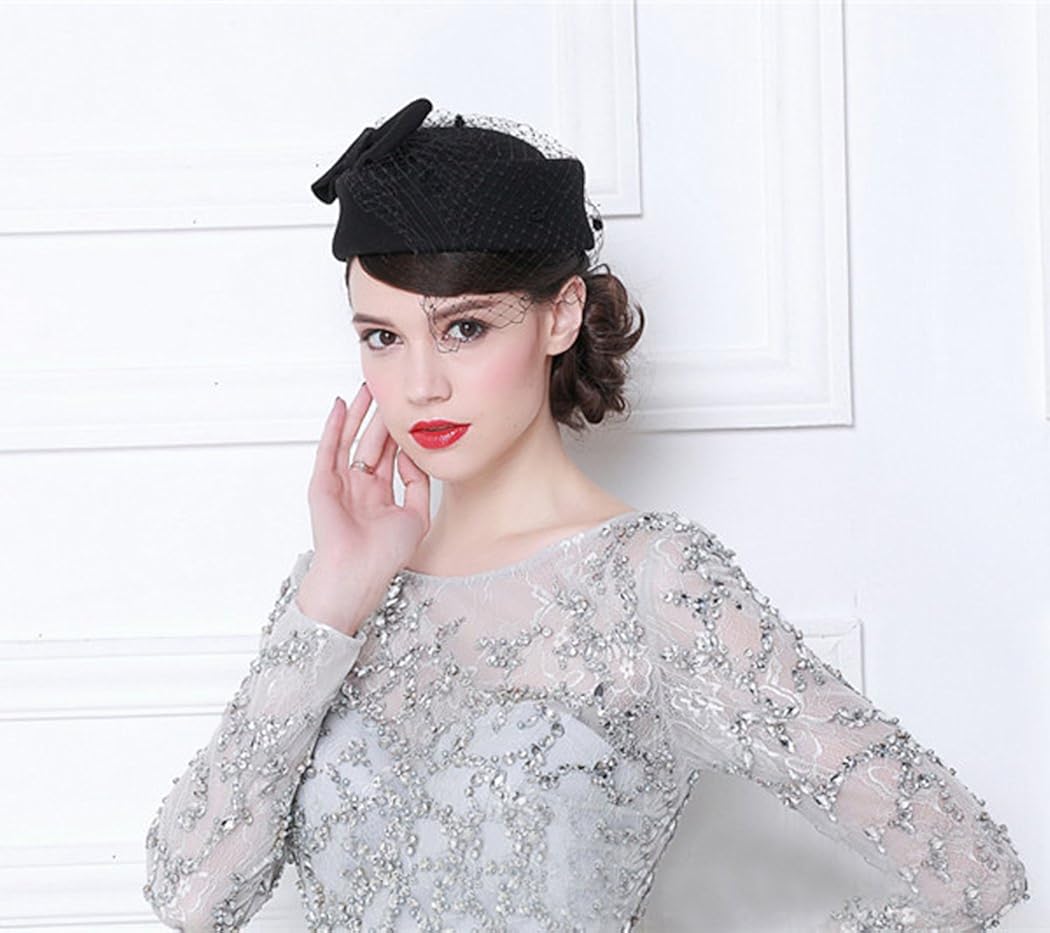 Aniwon Pillbox Hat, Wedding Hat with Veil Vintage Bow Fascinator Hats for Women at  Women’s Clothing store