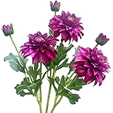 3 Pieces Purple Artificial Dahlias,21"Silk Flowers with Stems,Winter Flowers Artificial for Decoration,Long Stem Artificial Flowers for Tall Vase,Wedding Party Spring Decorations for Home(Purple)