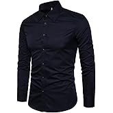 LOCALMODE Men's Slim Fit Cotton Business Shirt Solid Long Sleeve Button Down Dress Shirts