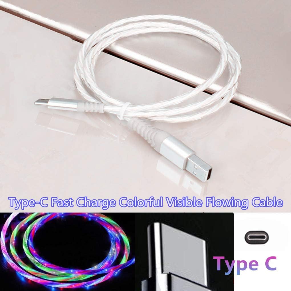 USB Type-C Fast Charge Sync Data Cable, USB Type-C Charge Sync Data Cable, Rainbow Color Visible Flowing LED Cable in Dark Light for Google Pixel/Samsung/Huawei.(3feet /1m)