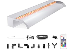 Waterfall Pool Fountain, LONGRUN Stainless Steel Waterfall Spillway for Pools and Ponds - 35.4" Wide Decorative Water Feature for Swimming Pools, Koi Ponds, and Garden