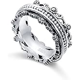 YinShan Daisy Wide Band Spinner Ring 925 Sterling Silver Fidget Rings for Anxiety Stress Relieving ADHD Autism Rings Women