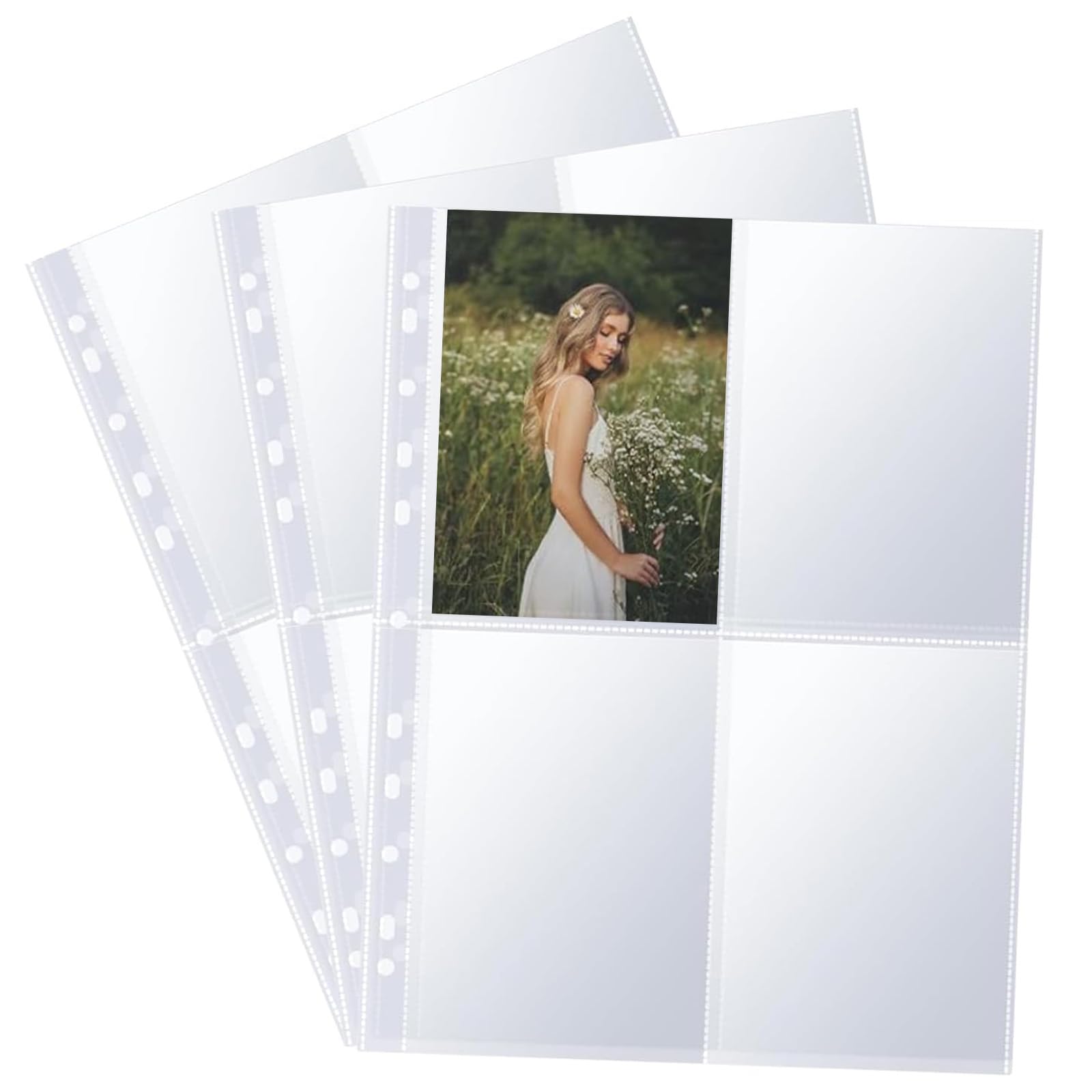 Yuiturt A4 Double-Sided 11 Holes Pockets With 4 Slots - 30 Pack (240 Total) for 2/3/4/7 Ring Binder - Photo Card Sleeves for Organizing Photos, Postcards, Collectible Cards