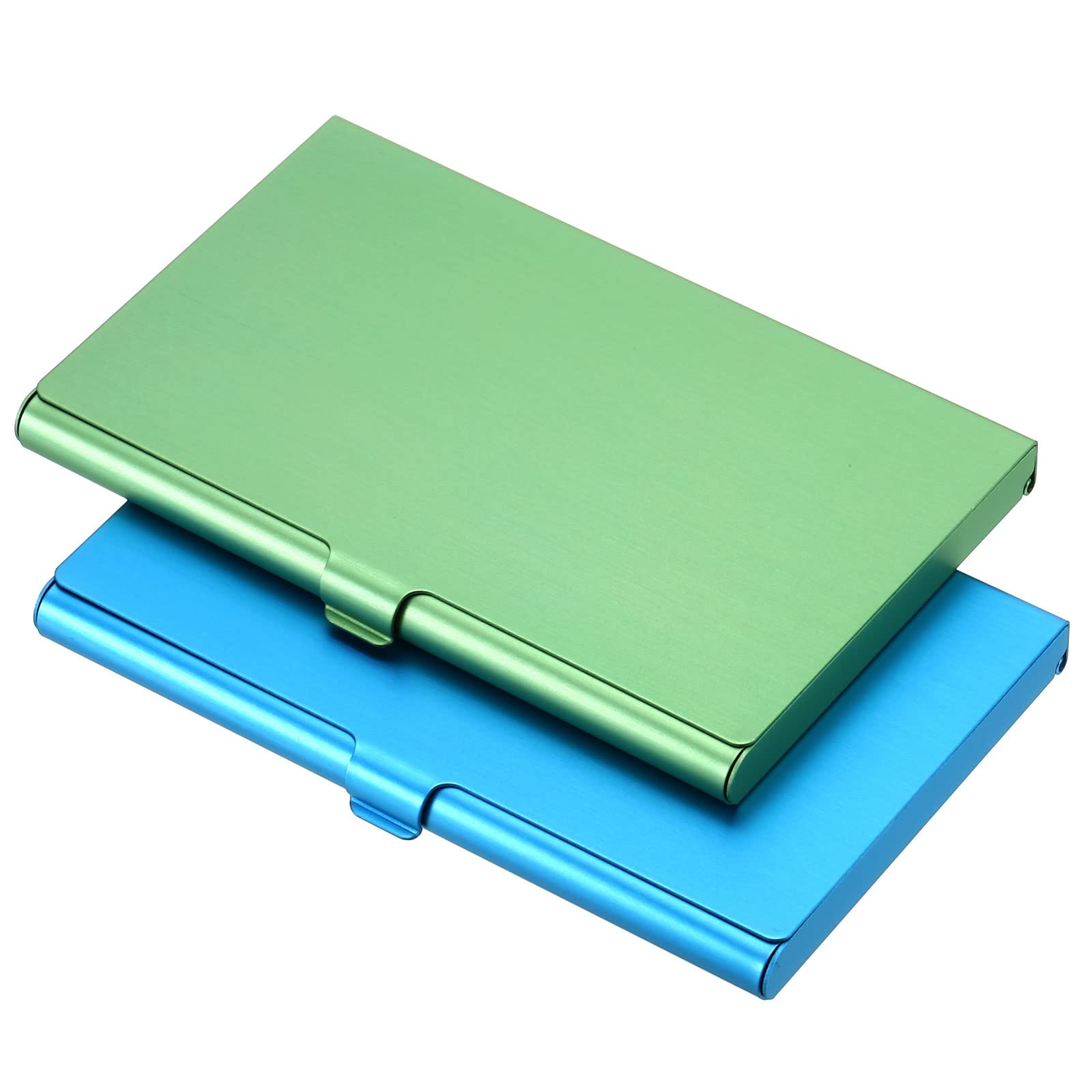 PATIKIL Business Card Holder, 2 Pack Aluminum Metal Card Case Professional Slim Pocket Card Holder for Name Card Credit Card, Blue, Green