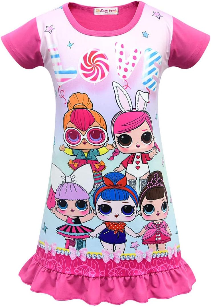 ALAMing LOL Girl Dress Summer Round Neck Sleeveless Big Dot Cartoon Short-Sleeved 3-8Years