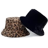 NTLWKR Winter Faux Fur Bucket Hat, Fluffy Fuzzy Warm Hats, Plush Fisherman Cap, Furry Puffy Hats for Women