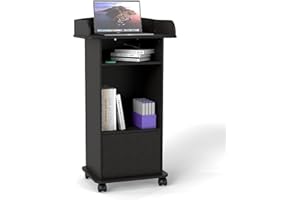 SUUIWAU Podium Stand Portable,Mobile Wood Pulpit Podium Hostess Stand Reception Desk with Adjustable Shelf and Lockable Wheels for Churches Conference School