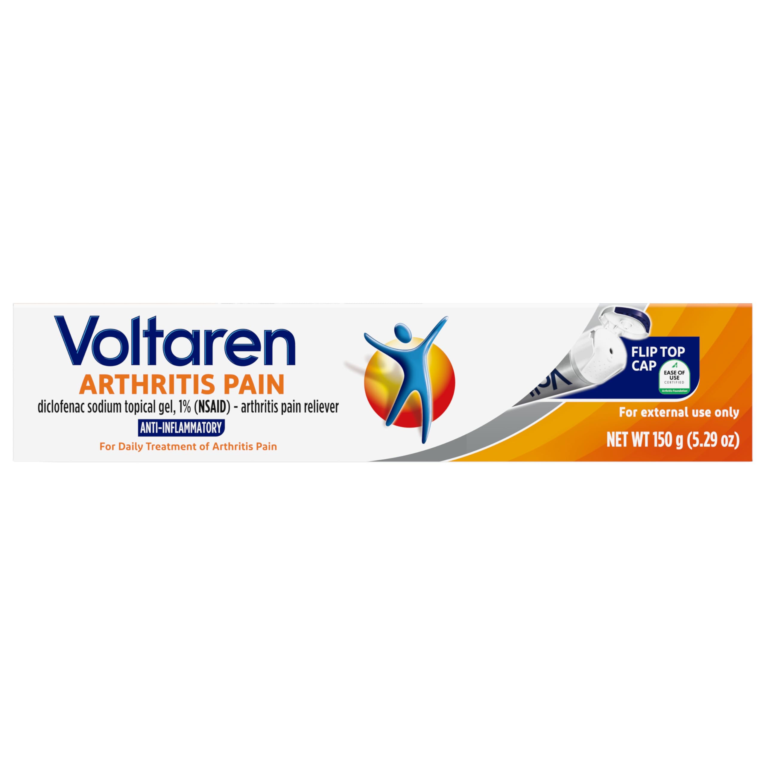 Voltaren Arthritis Pain Relief Gel, Diclofenac Sodium, 1% (NSAID), Clinically Proven Powerful Pain Reliever with Easy Open Flip Top Cap, No Prescription Needed, 5.3oz