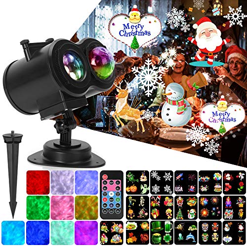 Ocean Wave Christmas Projector Lights, Remote Control 2-in-1 Moving Patterns W/Water Wave LED Landscape Holiday Night Lights Waterproof Outdoor Indoor Xmas Party Yard Garden Decorations, 16 Slides - Thumbnail 7